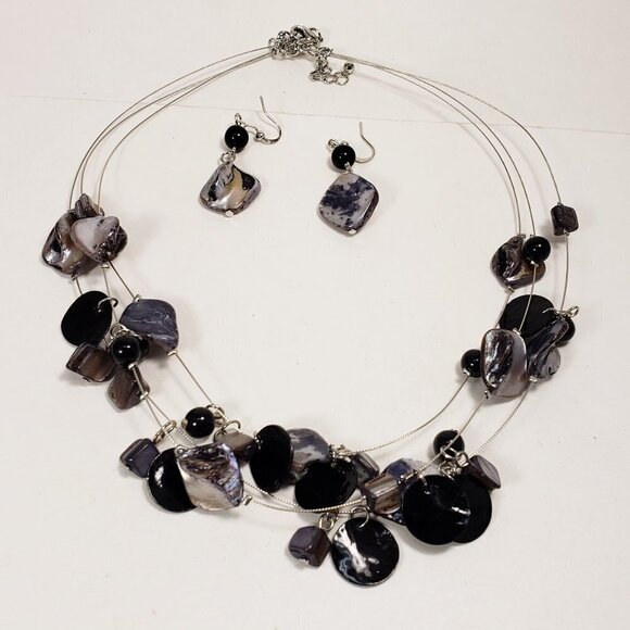 Mother-of-Pearl Multi-Strand Necklace & Shell Drop Earrings | Iridescent Beads - Picture 1 of 9